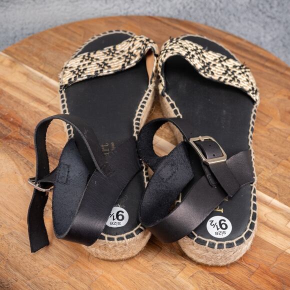 Paseart Espadrille Platform Sandals Size 40 US 9.5 Black Natural Beige - Picture 4 of 5